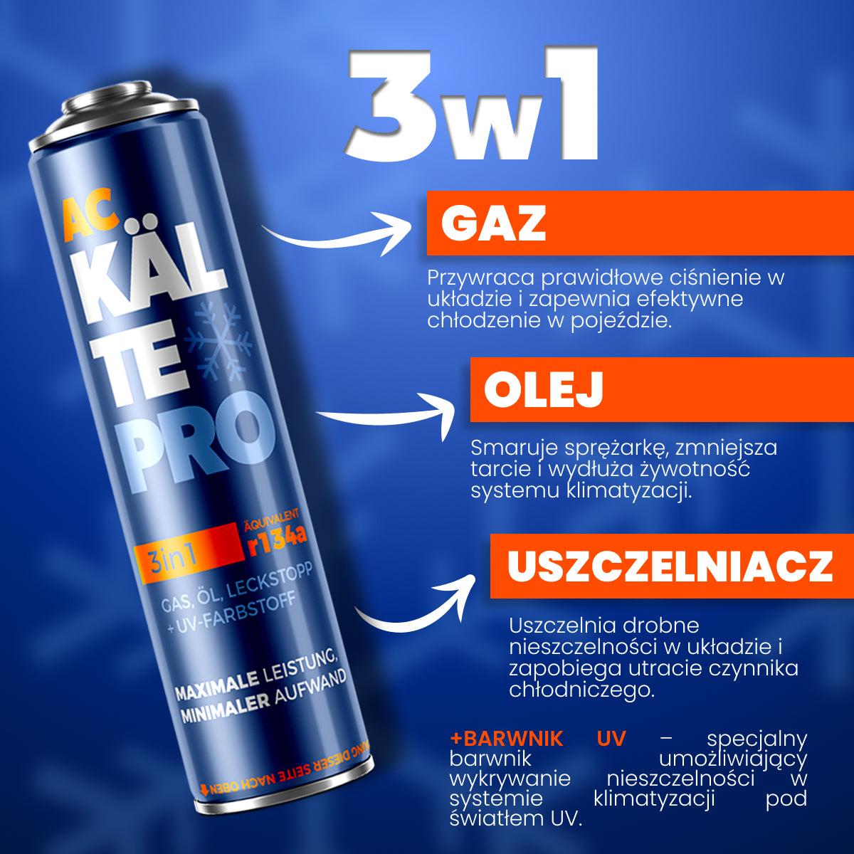 KÄLTEPRO 3in1 Set - entspricht 755g Kältemittel R134a + Schlauch
