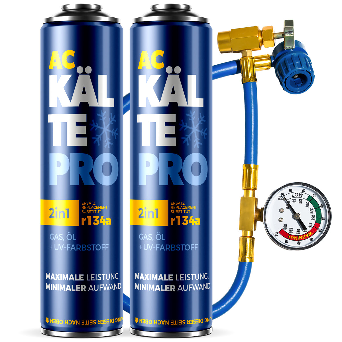2x KÄLTEPRO 2in1 Set - Äquivalent zu 1510g Kältemittel R134a + Schlauch
