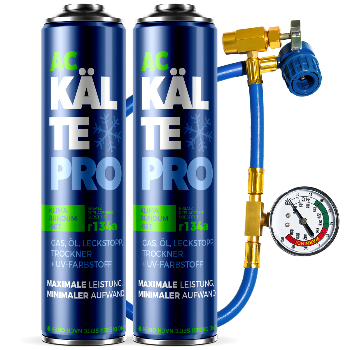 2X KÄLTEPRO 5in1 Set - Äquivalent zu 1510g Kältemittel R134a + Schlauch